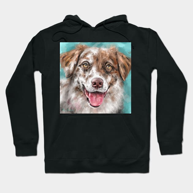 An Expressive Painting of a Brown and White Australian Shepherd Smiling Hoodie by ibadishi